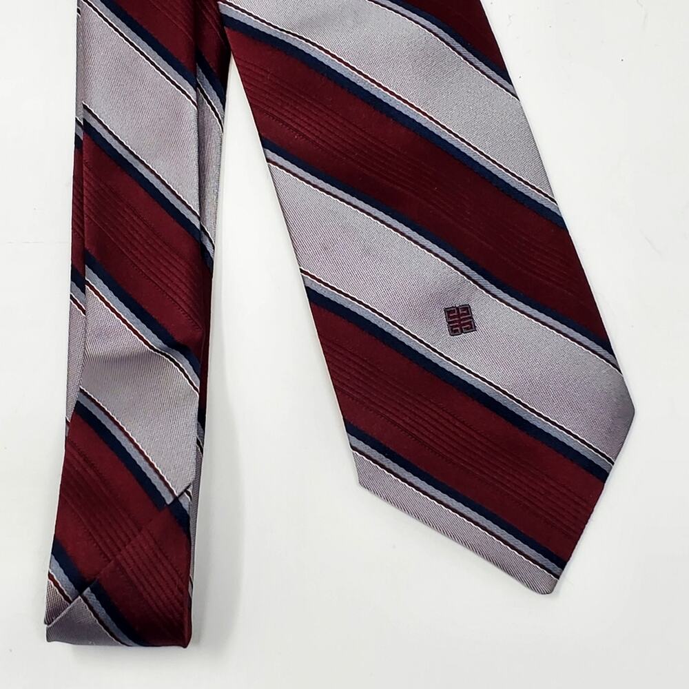 Givenchy Monsieur Vintage Tie Maroon Pink Blue Striped Mens Necktie Polyester